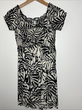Patrons of Peace Black & White Zebra Print Smocked Mini Dress Size Small